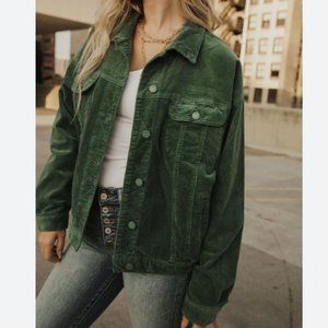 Black Label Corduroy Boyfriend Jacket in Green size M